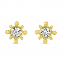 14K Yellow Gold Petite Diamond Beaded Stud Earrings