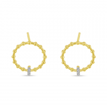 14K Yellow Gold Beaded Circle Diamond Bar Earrings