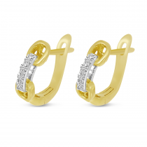 14K Yellow Gold Diamond Link Huggie Earrings