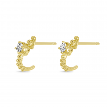14K Yellow Gold Diamond Beaded Huggie Earrings