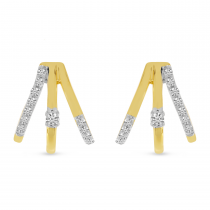 14K Yellow Gold Diamond Triple Huggie Earrings