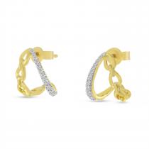 14K Yellow Gold Diamond & Link Split Huggie Earrings