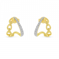 14K Yellow Gold Diamond & Link Split Huggie Earrings