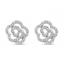 14K White Gold Diamond Petite Flower Stud Earrings