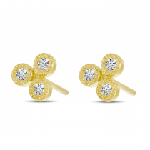 14K Yellow Gold Triple Diamond Stud Earrings