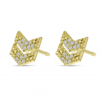 14K Yellow Gold Diamond Chevron Stud Earrings