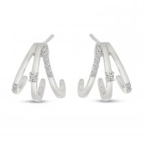 14K White Gold Triple Diamond Huggie Earrings