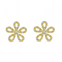 14K Yellow Gold Small Diamond Floral Earrings