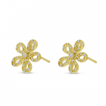 14K Yellow Gold Small Diamond Floral Earrings