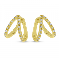 14K Yellow Gold Double Row Diamond Huggie Earrings