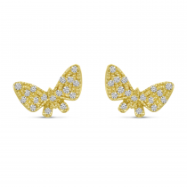 14K Yellow Gold Diamond Butterfly Stud Earrings