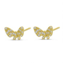 14K Yellow Gold Diamond Butterfly Stud Earrings