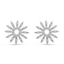 14K White Gold Diamond Sunburst Stud Earrings