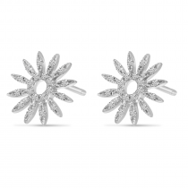 14K White Gold Diamond Sunburst Stud Earrings
