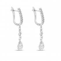 14K White Gold Dashing Diamonds Princess Cut & Pear Drop Earrings