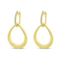 14K Yellow Gold Teardrop Diamond Huggie Earrings