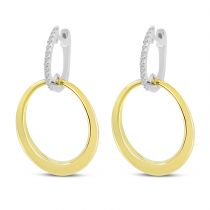 14K Yellow Gold Circle Diamond Huggie Earrings