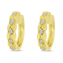 14K Yellow Gold Diamond Chevron Huggie Earrings