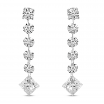 14K White Gold Dashing Diamond 5-Stone Princess Cut Drop Earrings