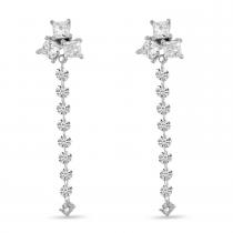 14K White Gold Dashing Diamond Princess Cut Cluster Dangle Earrings