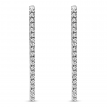 14K White Gold Long Diamond Bar Earring