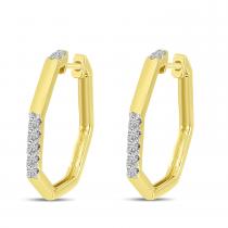 14K Yellow Gold Diamond Geometric Hoop Earrings