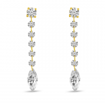 14K Yellow Gold Dashing Diamond Drop Marquis Earrings