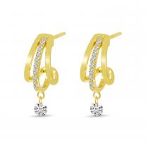 14K Yellow Gold Dashing Diamond Triple Huggie