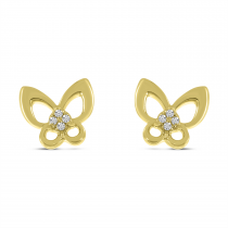 14K Yellow Gold Small Diamond Butterfly Stud Earrings