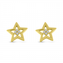 14K Yellow Gold Small Diamond Star Stud Earrings