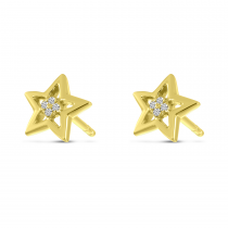 14K Yellow Gold Small Diamond Star Stud Earrings