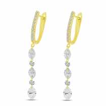 14K Yellow Gold Marquise Round Cut Dashing Diamond Earrings