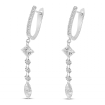 14K White Gold Pear Marquise Round Cut Dashing Diamond Earrings 