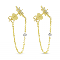 14K Yellow Gold Dashing Diamonds Starburst Chain Earrings