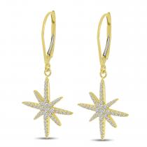 14K Yellow Gold Diamond Starburst Drop Earrings