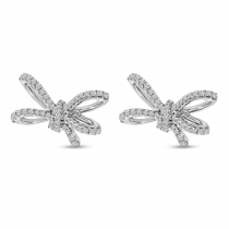 14K White Gold Diamond Bow Stud Earrings