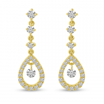 14K Yellow Gold .49 Ct Dashing Diamond Dangling Pear Earrings