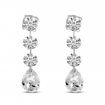 14K White Gold Dashing Diamond Round Pear Post Earrings