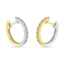 14K Yellow and White Gold Two Tone Reversible Diamond Hoops