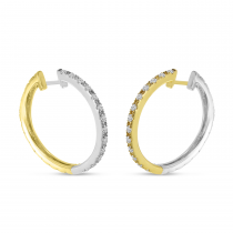 14K Yellow and White Gold Two Tone Reversible .52 Ct Diamond Hoops