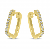 14K Yellow Gold Diamond Square Huggie Earrings