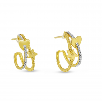 14K Yellow Gold Diamond Heart and Star Double Hoop Earrings