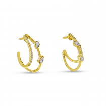14K Yellow Gold Diamond Double Twist Pear Hoop Earrings