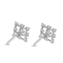 14K White Gold Diamond Grid Earrings