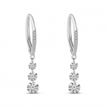 14K White Gold Triple Diamond Dangle Dashing Diamond Earrings