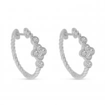 14K White Gold Diamond Clover Twist Hoop Earrings
