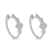 14K White Gold Diamond Clover Twist Hoop Earrings