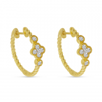 14k Yellow Gold Diamond Clover Twist Hoop Earrings