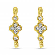 14k Yellow Gold Diamond Clover Twist Hoop Earrings