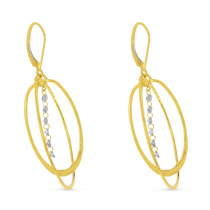 14K Yellow Gold Dashing Diamonds Double Oval 3D Earrings